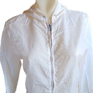 Vintage Women's Small Hoody White Hooded Windbreaker Jacket Steel Zipper 70s